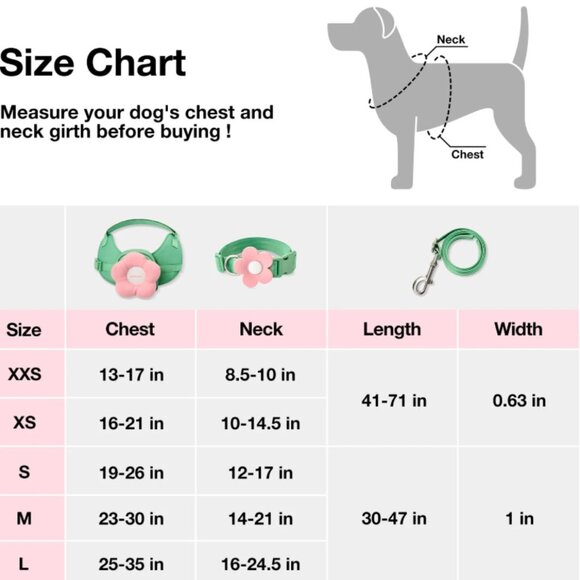 Vetreska Flower Pet Harness ,Collar, and Bag Pack Pink & Green - Picture 4 of 17